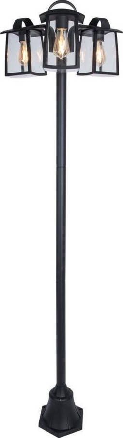 LUTEC Kelsey 3-lichts lantaarnpaal met helder glas mat zwart