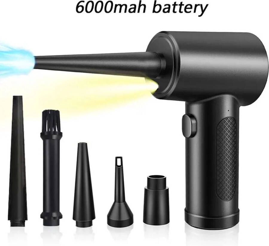 Luvlea airduster Oplaadbaar Blazer voor toetsenbord Stofblazer Perslucht 6000mah 50000RPM 11 1x6 9x19 5cm Zwart