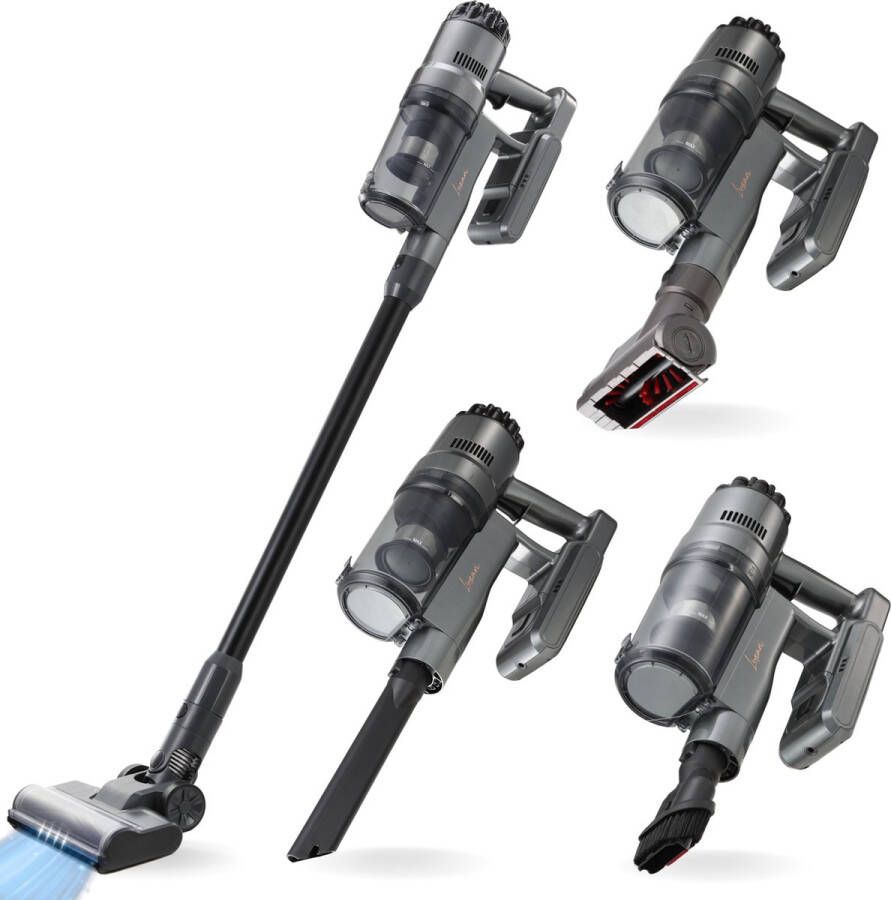 Luxari S1000 PRO+ draadloze Steelstofzuiger Dubbele Accu Extra Lange Gebruikstijd 33.000 HA Zuigkracht 5 Opzetstukken + Kruimeldief Functie LED Verlichting Wandmontage