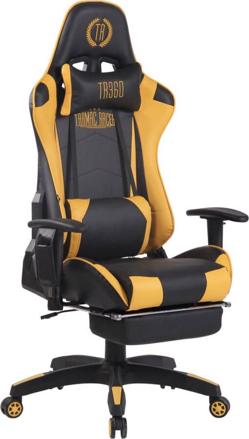 Luxe Comfort Bureaustoel Game stoel Massagefunctie Voetensteun In hoogte verstelbaar Kunstleer Geel zwart 51x67x138 cm