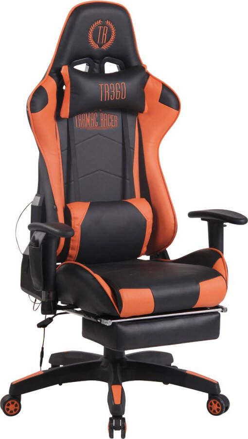 Luxe Comfort Bureaustoel Game stoel Massagefunctie Voetensteun In hoogte verstelbaar Kunstleer Oranje zwart 51x67x138 cm
