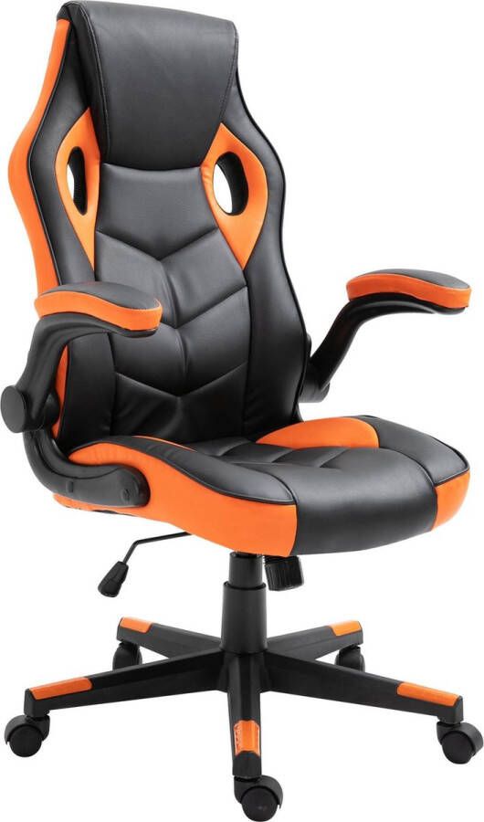 Luxe Comfort Bureaustoel Gamestoel Design In hoogte verstelbaar Kunstleer Oranje zwart 71x65x123 cm
