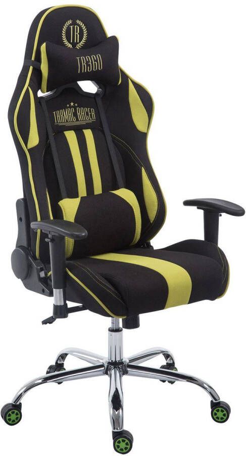Luxe Comfort Bureaustoel Gamestoel Hoofdkussen Voetensteun Stof Geel zwart 70x135x135 cm