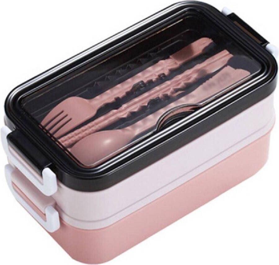 LuxeBass 2-delig Bento Lunchbox Lunchtrommel met Bestek en Soepkom Luchtdicht Lekvrij Magnetron- en Vaatwasserbestendig L*B*H 21.5*11*15 CM 1100ML ROZE MS-33