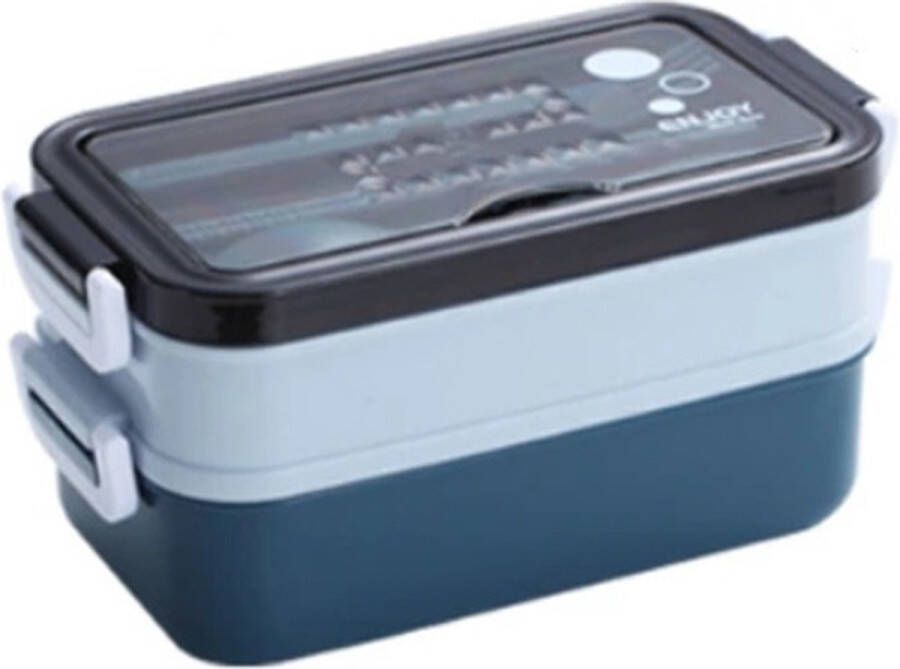 LuxeBass 2-delig Bento Lunchbox Lunchtrommel met Bestek en Soepkom Luchtdicht Lekvrij Magnetron- en Vaatwasserbestendig L*B*H 21.5*11*15 CM 1100ML BLAUW MS-33