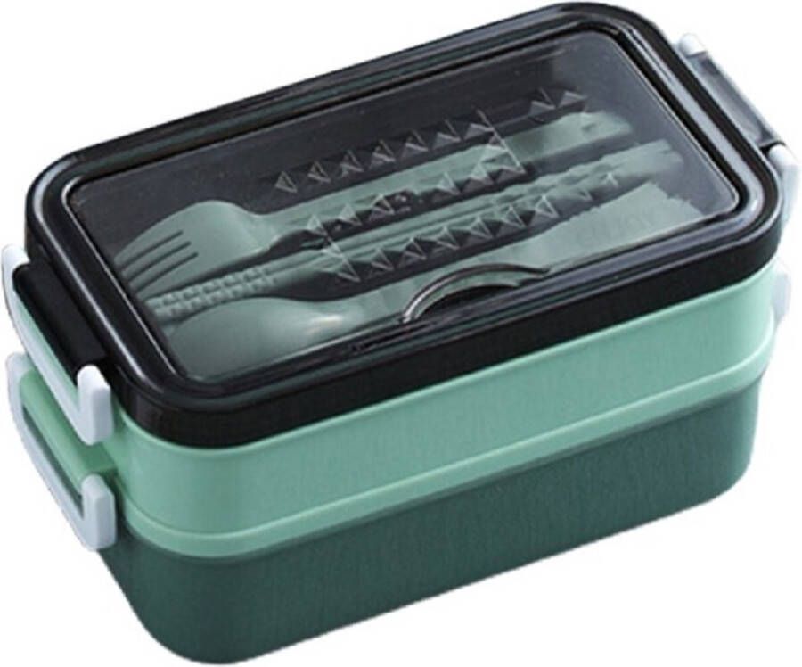 LuxeBass 2-delig Bento Lunchbox Lunchtrommel met Bestek en Soepkom Luchtdicht Lekvrij Magnetron- en Vaatwasserbestendig L*B*H 21.5*11*15 CM 1100ML GROEN MS-33