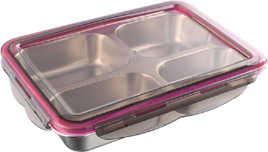 LuxeBass 4-vakken Lunchbox Lunchtrommel | Luchtdicht Lekvrij Nestbaar | Magnetron- en Vaatwasserbestendig LB602