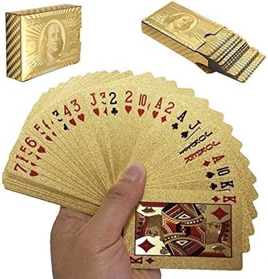 LuxeBass Kaartspel Gouden Kaartspel Gouden speelkaarten Gouden waterdichte speelkaarten Pokerkaarten Dek met waterdichte kaarten Wasbaar en flexibel Hoogwaardig plastic materiaal Gebruik voor feest en spel