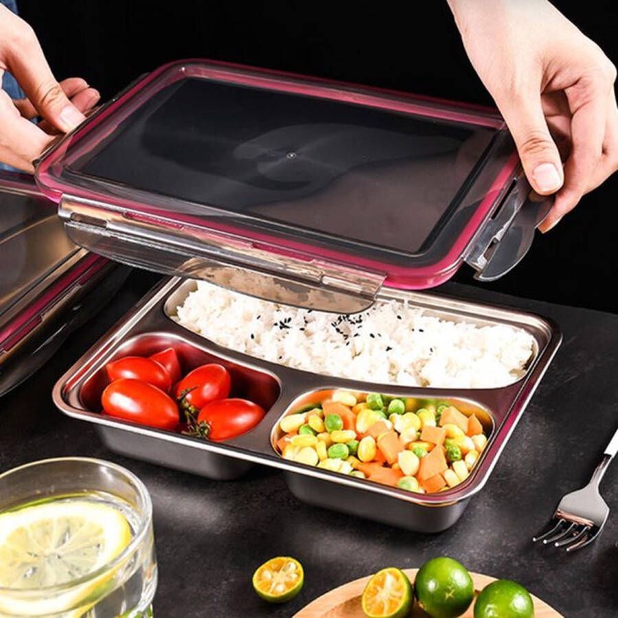 LuxeBass Lunchbox Meal prep bakjes Lunchbox Met Deksel Meal Prep – bento box Lunchtrommel 3 Compartimenten Bento