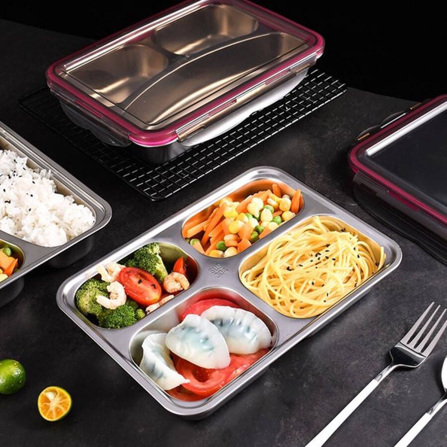 LuxeBass Lunchbox Meal prep bakjes Lunchbox Met Deksel Meal Prep – bento box Lunchtrommel 4 Compartimenten Bento