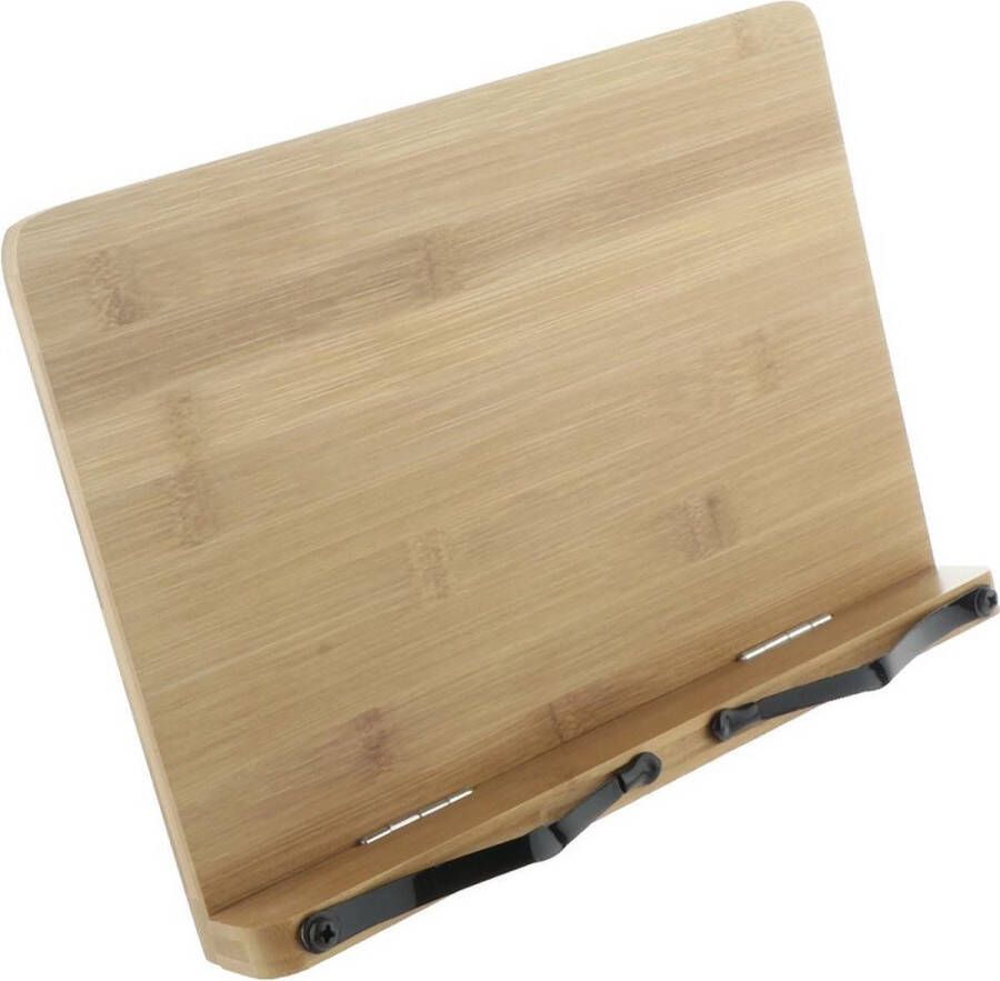 LuxeBass Verstelbaar Bamboe Boekenstandaard | Boekenhouder | Kookboekstandaard | iPad en Tablet standaard met Paginaklemmen (Maat M) LB634