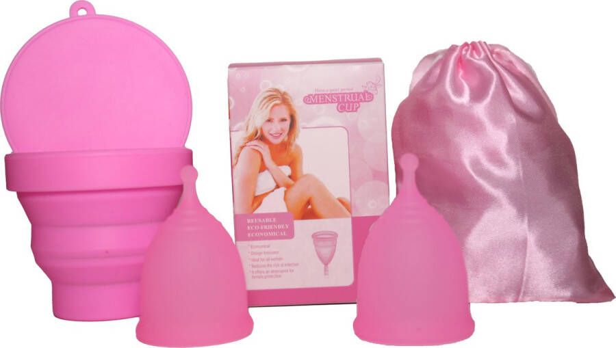 Luxegoed Herbruikbare Menstruatiecups 2 stuks- luxe opbergzakje – Large – inclusief sterilisatie cup
