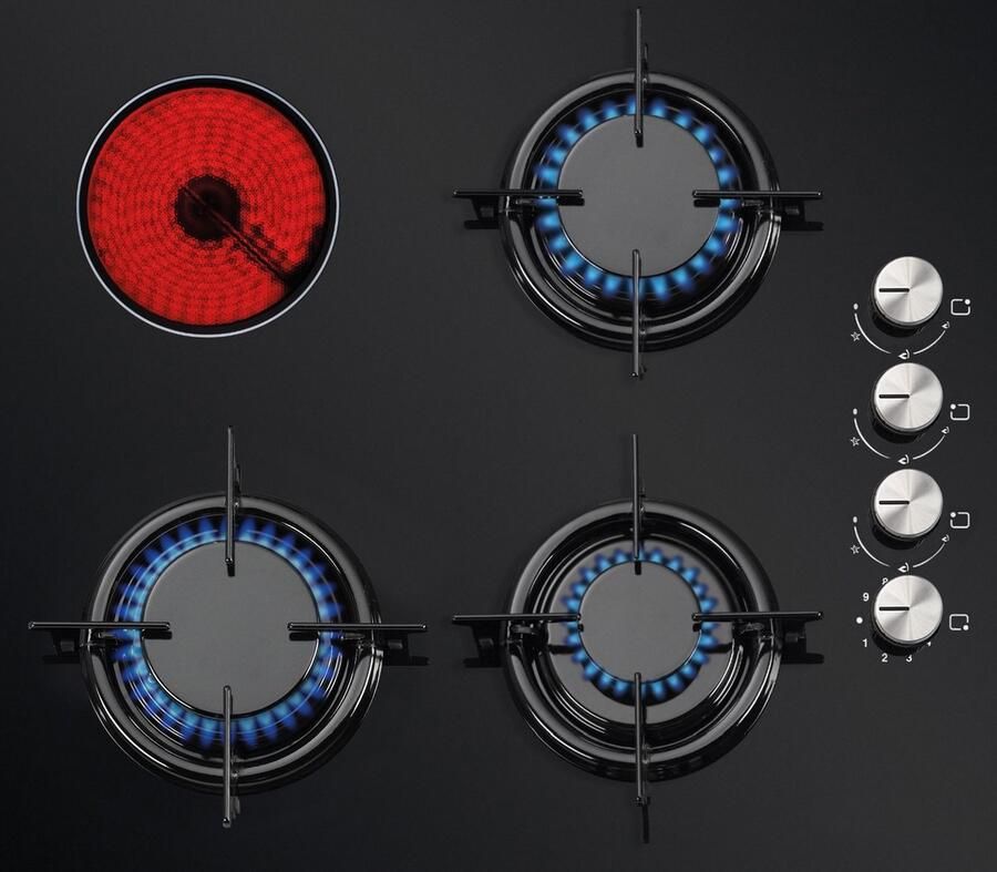 Luxell V6-31PYF Inbouw kookplaat- 3 gas-1 elektrisch kookzones Zwart
