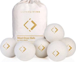 LuxerLiving wasbol set van 6 Droogt tot 30% sneller Wasverzachter Droger ballen Dryer balls Ecologisch 100% wol