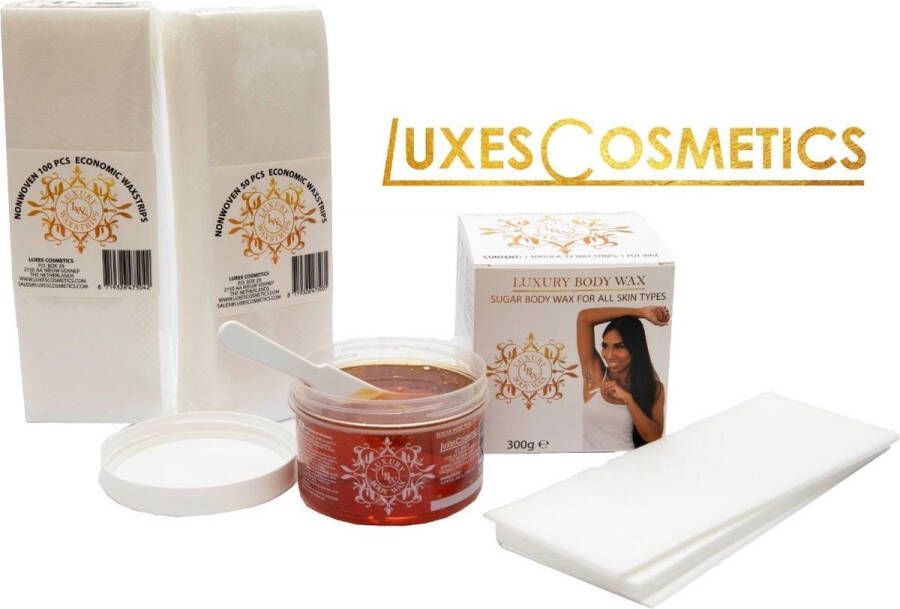 Luxes Cosmetics Luxury Body Wax 112 strips Ontharings Wax Zachte Wax Waxen Hars Harsen Ontharen Suiker hars Suiker wax Ontharingscrème Épilation Cire de Sucre Lichaamshaar verwijderen Gladde huid Sugar Wax For All Skin Types Nature Based Waxing