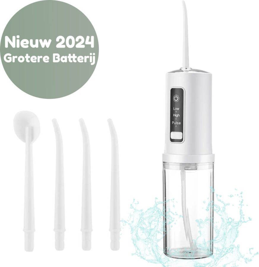 Luxevo Waterflosser Flosapparaten Monddouche Draadloos 3 Standen Met E-Book 250ML Watertank Elektrisch Flosapparaat Elektrische Tandenflosser 4 Opzetstukken Langere Batterijduur Wit