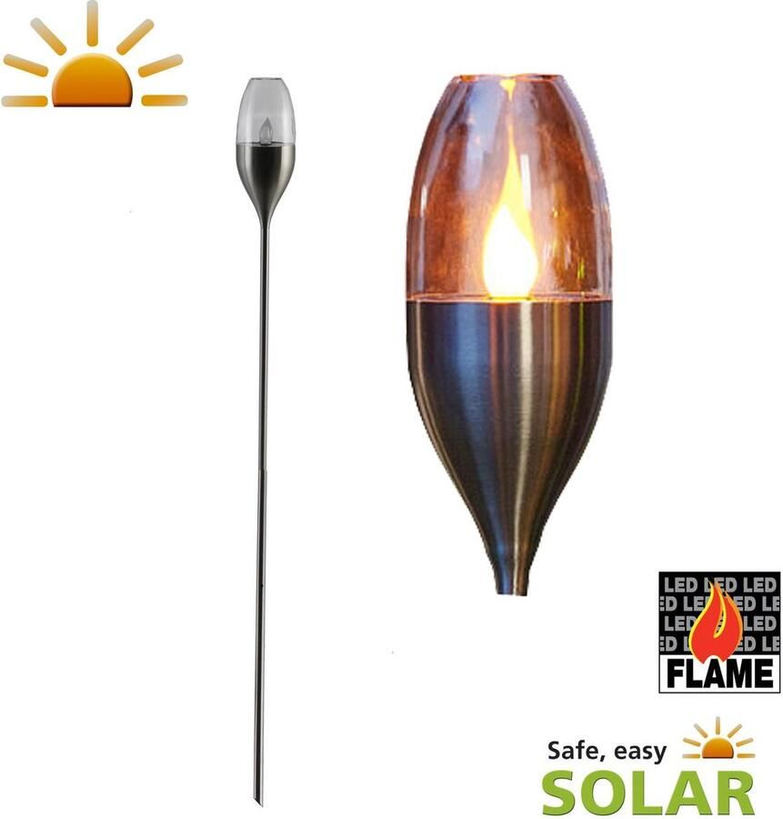 LuxForm Zonne-energie tuinlamp kaarsfakkel 2 stuks RVS 41265