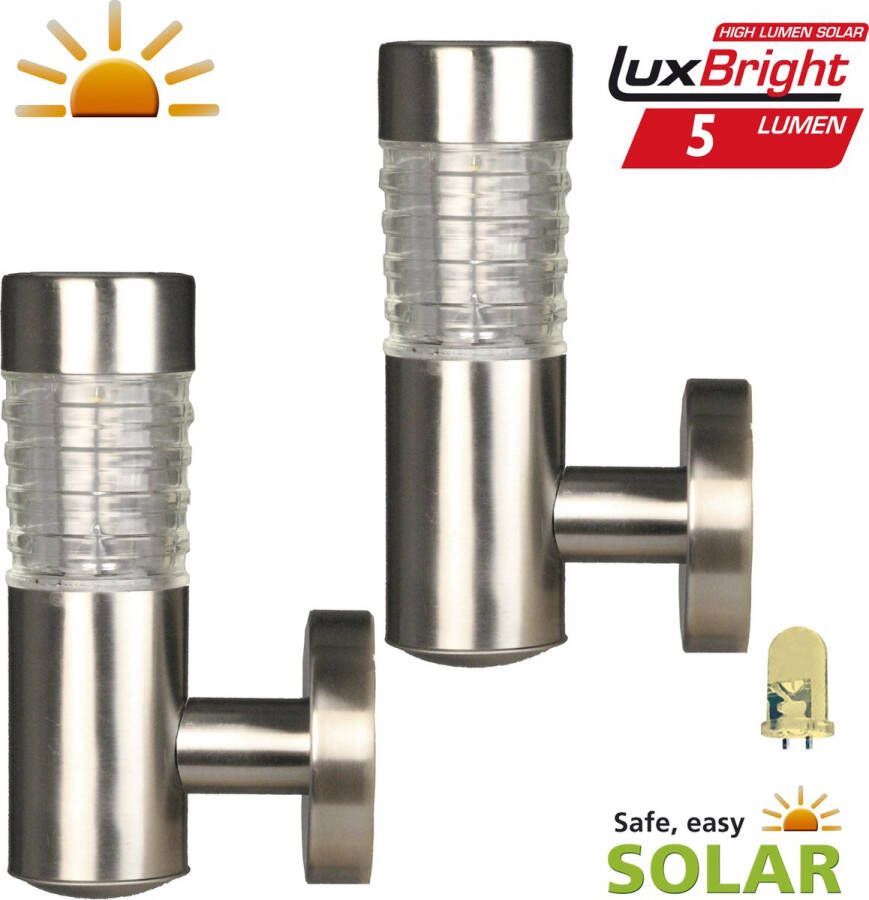 LuxForm Wandlamp Tacoma Solar 15 3 X 20 3 Cm Rvs Zilver 2 Stuks