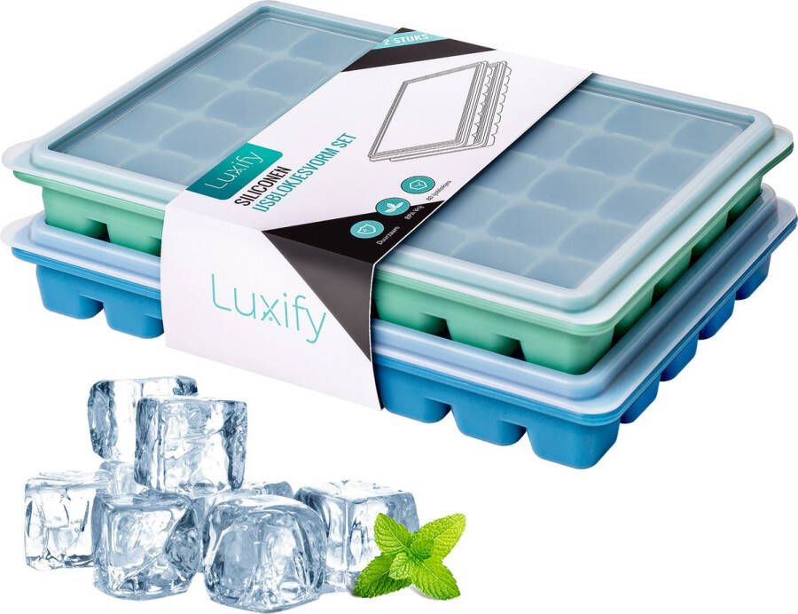 Luxify IJsblokjesvorm met Deksel – Set van 2 – Siliconen – BPA Vrij – 80 IJsblokjes – Vierkanten IJsblokjes