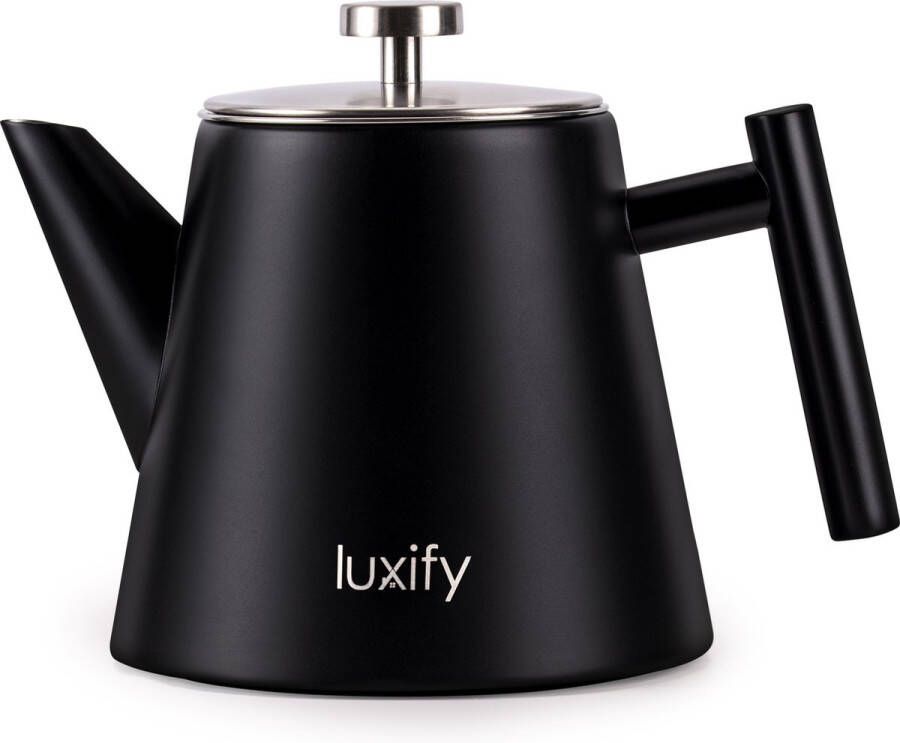 Luxify Premium RVS Theepot Dubbelwandig Inclusief Theefilter Theekan 1 Liter Zwart
