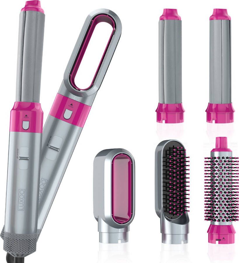 Luxoo Airstyler Krultang 5 in 1 Multistyler Föhnborstel Kort & Lang Haar Rozen Zilver