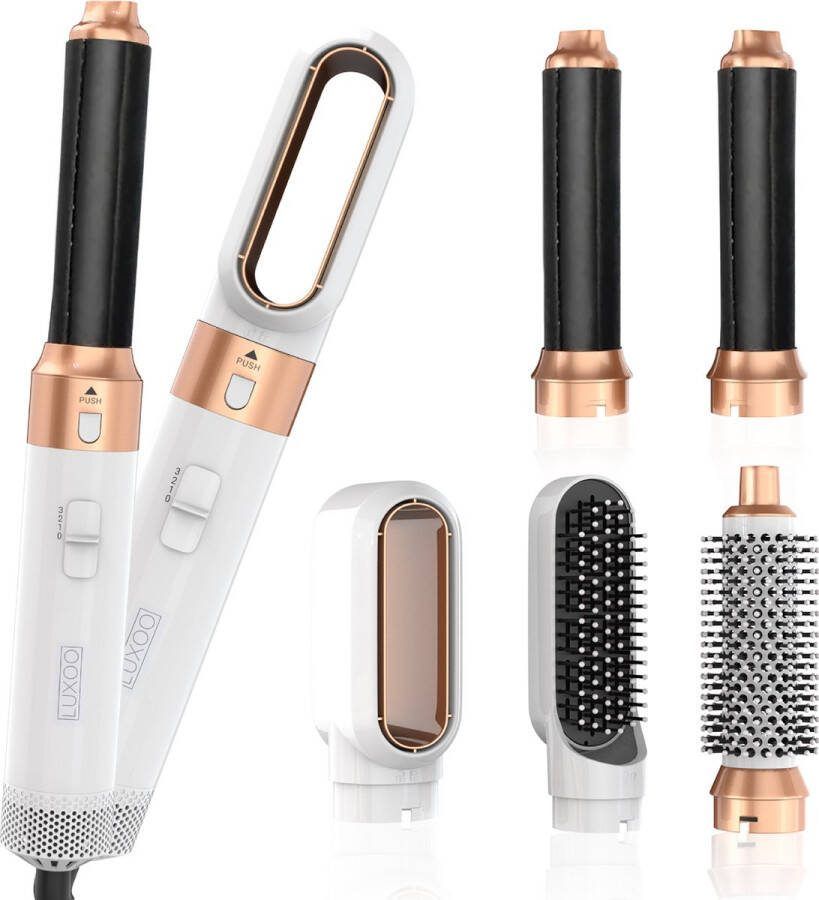 Luxoo Airstyler Krultang 5 in 1 Multistyler Föhnborstel Kort & Lang Haar Wit goud