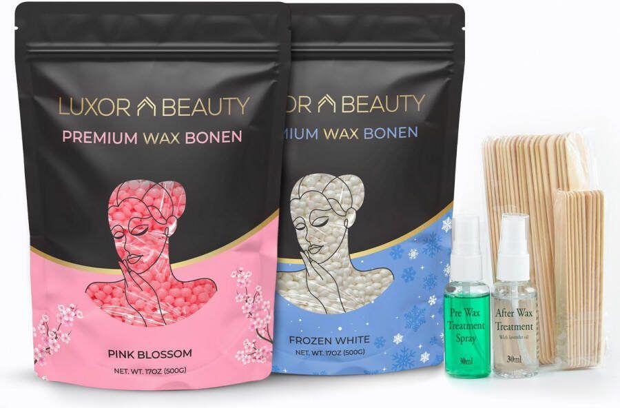 Luxor Beauty Wax Bonen Wax Beans Hypoallergeen Wax Parels 1KG Inclusief 30 Spatels + Pre & Afterspray