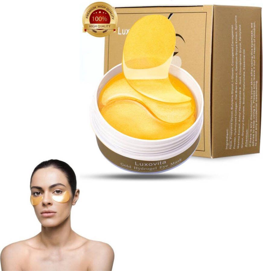 Luxovita Collageen Oogmasker Wallen Wegwerken Donkere Kringen Rimpels Hydraterend 24k Goud Oog Masker Eye Pads Gel Oogmaskers 60 stuks