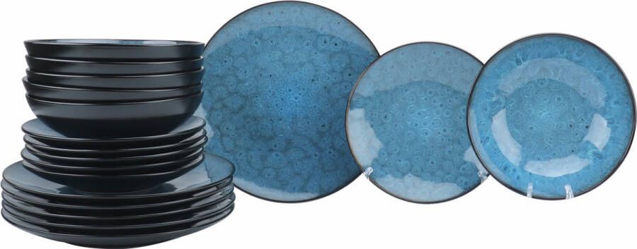 Luzzo Serviesset 6 persoons Oland 18 delig Reactive glazing Blauw