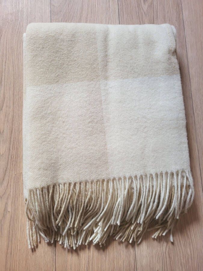 LVL Style Deken Plaid -Merino wol 100% Nieuw 130x170cm lich grijz beige kleur