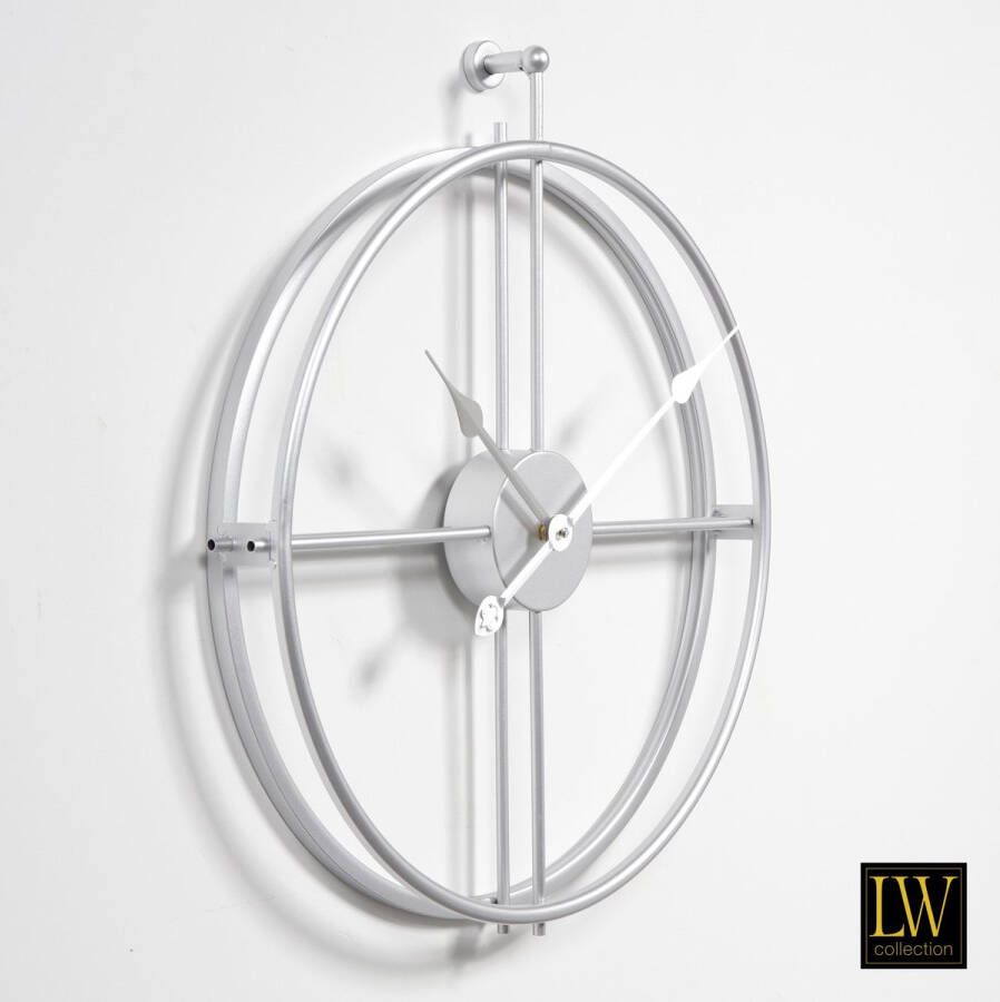 LW collection Alberto klok wandklok zilver rond minimalitische klok 52cm