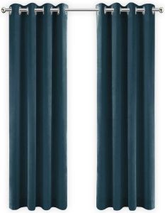 LW collection Gordijnen Donkerblauw Velvet Kant en klaar 140x270cm Kant en klare gordijnen met ringen Velours Fluwelen Verduisterende gordijnen