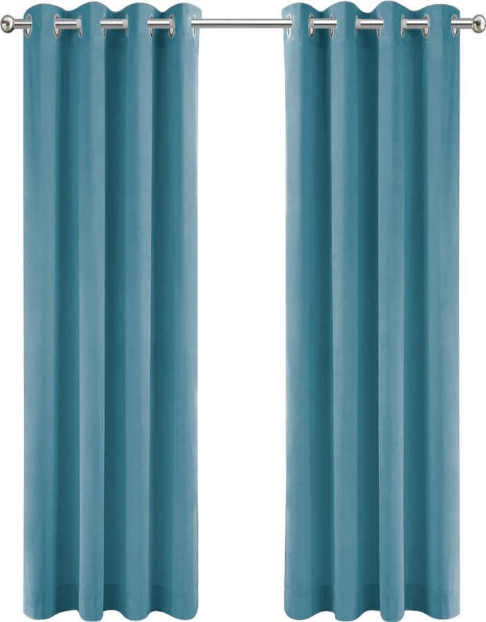 LW collection Gordijnen turquoise blauw Velvet Kant en klaar 290x270cm Kant en klare gordijnen met ringen Velours Fluwelen Verduisterende gordijnen