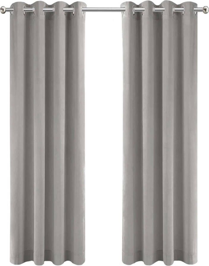 LW collection gordijnen verduisterend grijs velvet kant en klaar fluweel 140x270cm