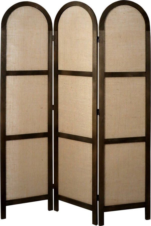 LW collection Kamerscherm bruin hout rond kamerschermen 3 panelen scheidingswand 170x120cm paravent kant en klaar