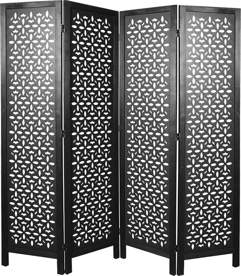 LW collection Kamerscherm zwart hout kamerschermen 4 panelen scheidingswand 170x160cm paravent kant en klaar
