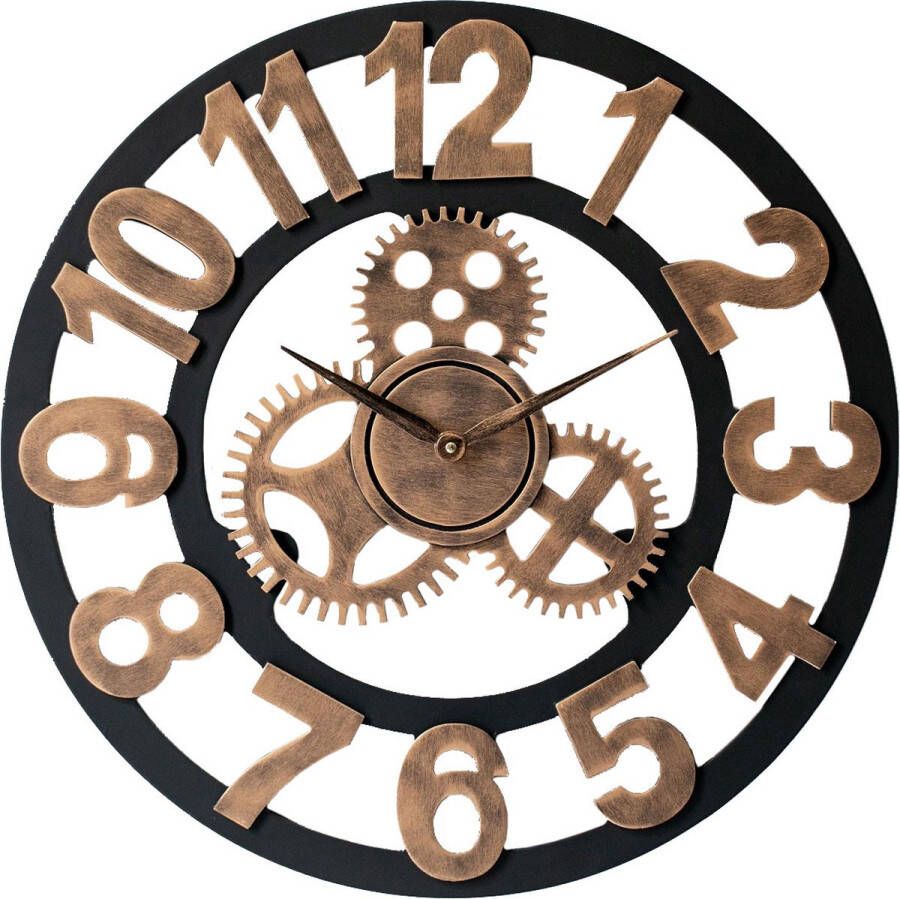 LW collection wandklok Brons zwart 60 cm industrieel grote industriële wandklok met tandwielen Landelijke klok stil uurwerk