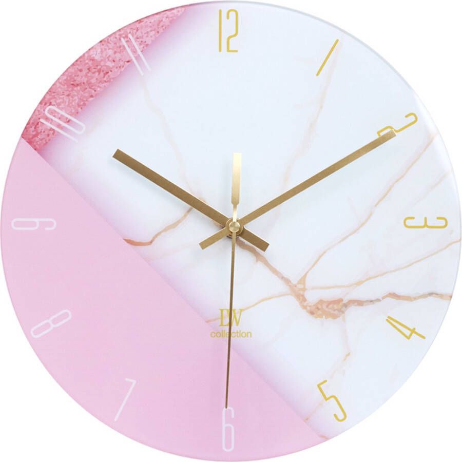 LW collection wandklok glas wit roze 30cm stille klok marmer glazen wandklok keukenklok stil uurwerk