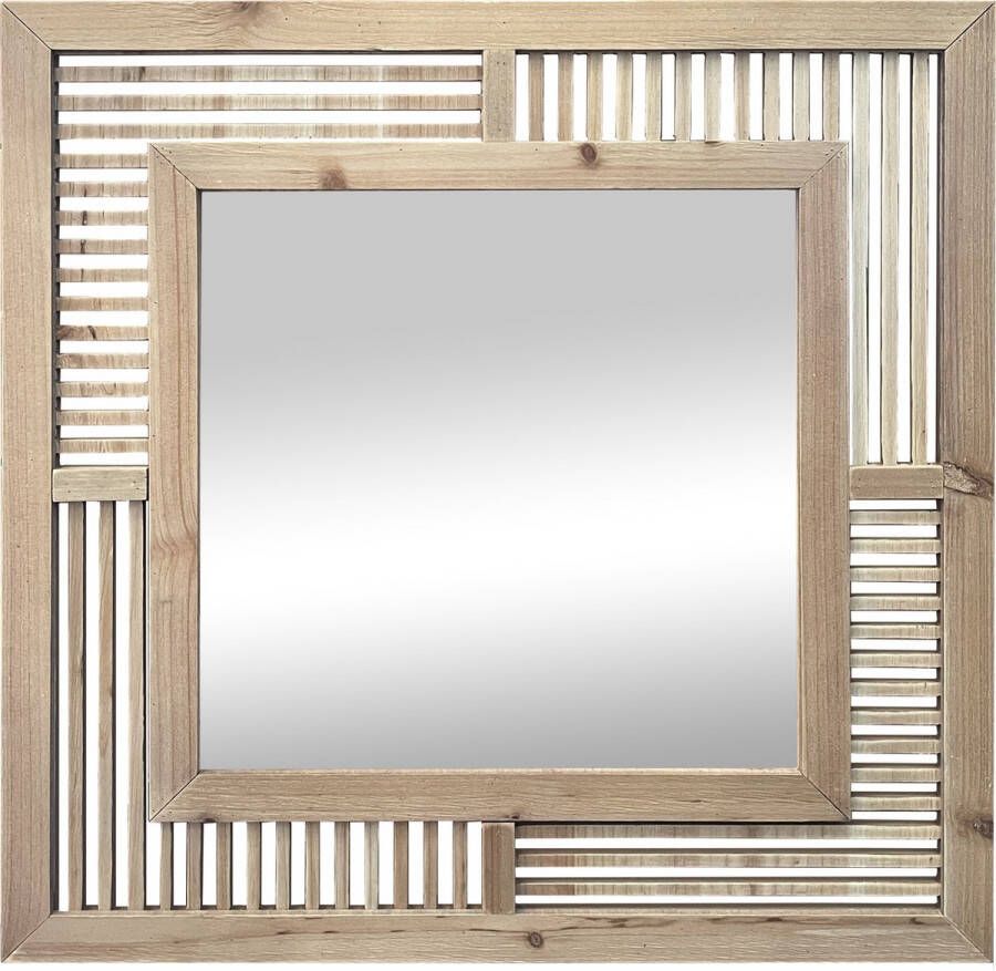 LW collection wandspiegel bruin vierkant 60x60 cm hout grote spiegel muur industrieel woonkamer gang badkamerspiegel