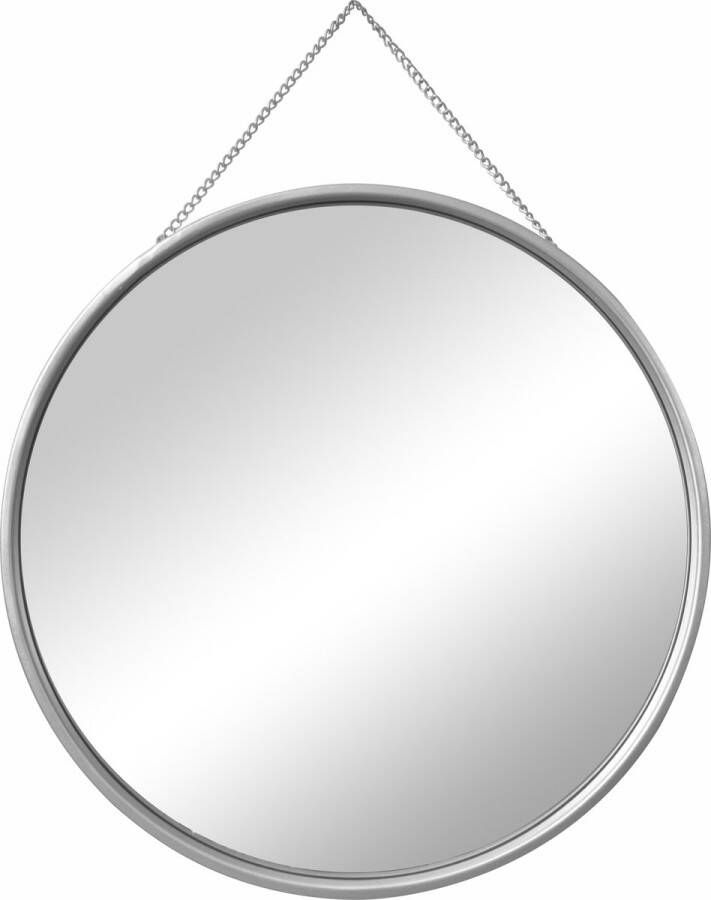 LW collection wandspiegel met touw zilver rond 50x50 cm metaal grote spiegel muur industrieel woonkamer gang badkamerspiegel