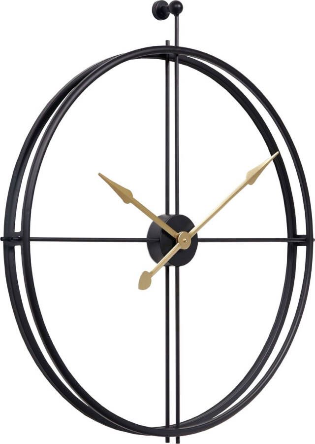 LW collection XL Wandklok Zwart Alberto 80cm Grote wandklok zwart en gouden wijzers minimalistische industriële klok