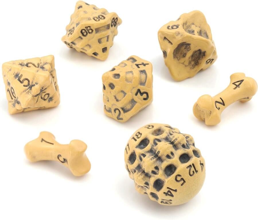 LYNX DND Dice Set van 7 Skull & Bone RPG Dobbelstenen D20 D12 %D10 D8 D6 & D4 zijdig. Ideaal voor Dungeons & Dragons Warhammer D&D Pathfinder D and D (Geel)