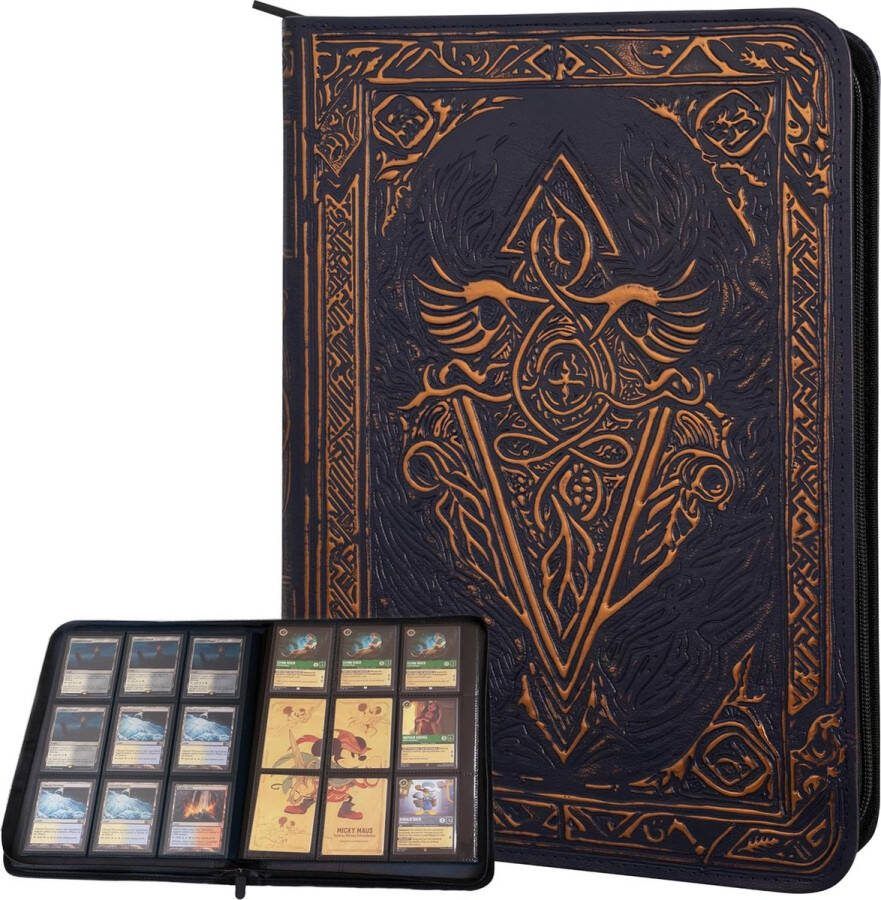 LYNX Verzamelmap voor Pokémon kaarten Magic The Gathering Lorcana Disney Trading Card Game 3D PU Leather Spellbook Design Side Loading Map voor MTG & andere trading card games 20 Pagina's voor 360 Card Sleeves Blauw