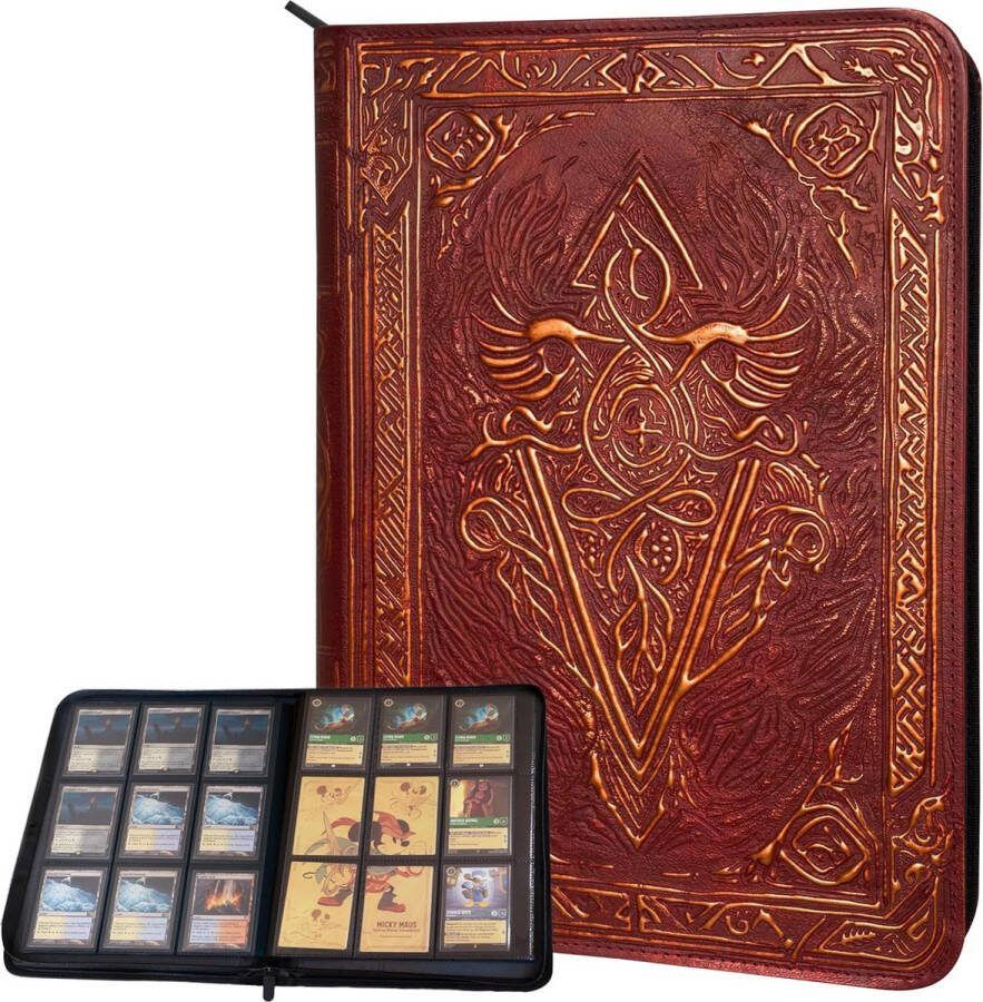 LYNX Verzamelmap voor Pokémon kaarten Magic The Gathering Lorcana Disney Trading Card Game 3D PU Leather Spellbook Design Side Loading Map voor MTG & andere trading card games 20 Pagina's voor 360 Card Sleeves Rood