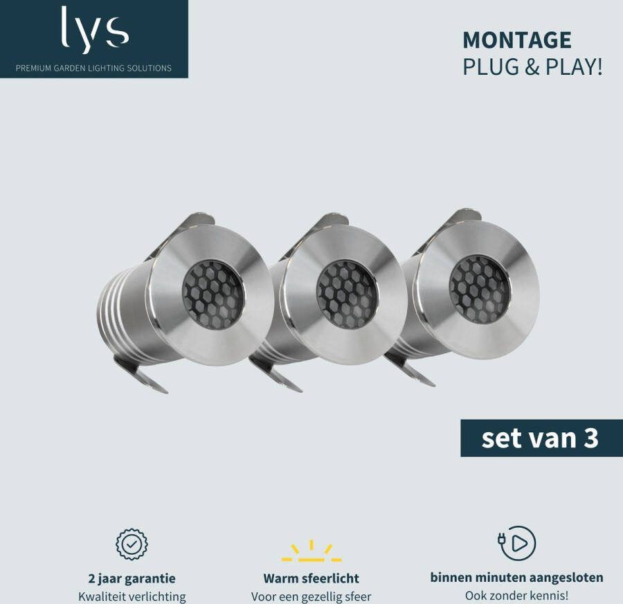 Lyslight Bodin Grondspots Complete Set van 3 tuinspots Tuinverlichting -''Buitenverlichting zonder gedoe''- Binnen minuten aangesloten Milieuvriendelijk Alternatief voor Zonne-energie Tuinverlichting