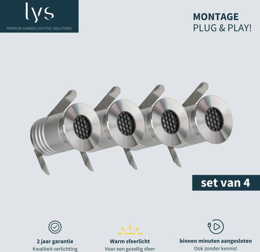 Lyslight Bodin Grondspots Complete Set van 4 tuinspots Tuinverlichting -''Buitenverlichting zonder gedoe''- Binnen minuten aangesloten Milieuvriendelijk Alternatief voor Zonne-energie Tuinverlichting