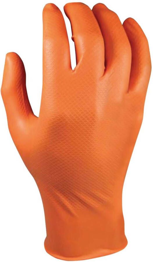 M-Safe Grippaz 2-zijdige draagbare nitril wegwerp handschoenen type 246 extra sterk oranje vishuidstructuur maat M 8
