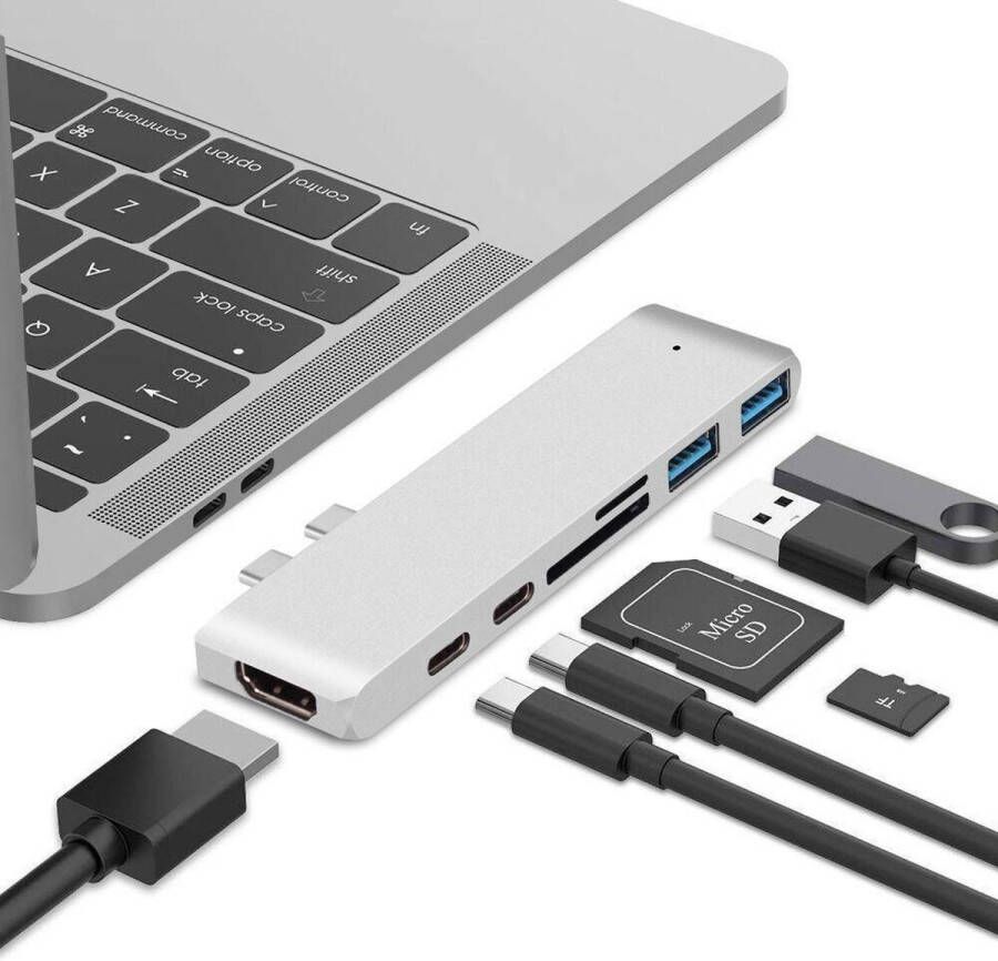 M-Teck MacBook Pro Dock X met HDMI 4K USB 3.0 USB-C SD kaartlezers USB hub Silver