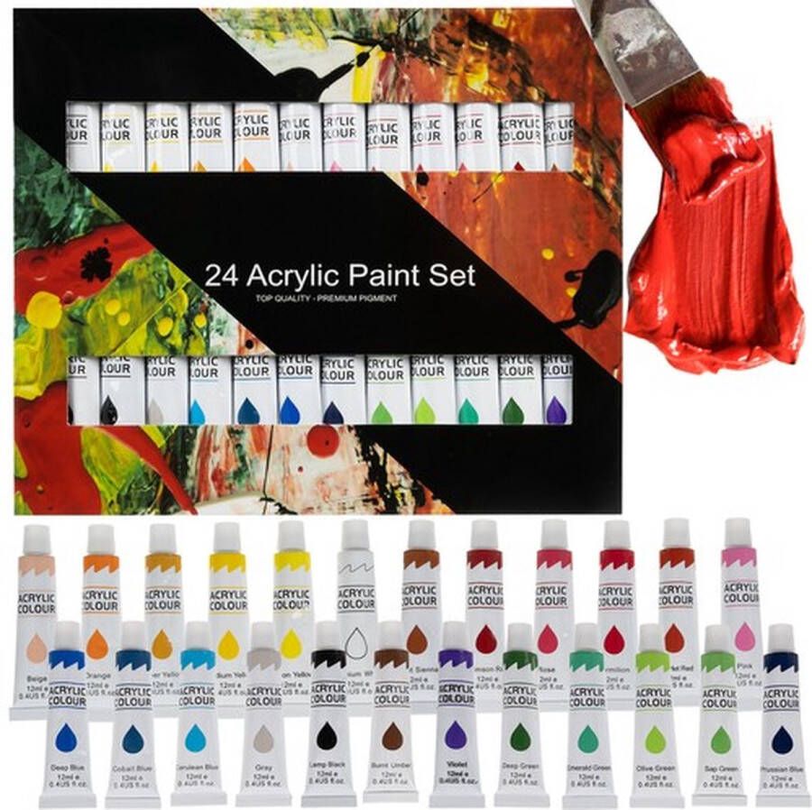 Iso Trade Maaleo 24 kleuren acrylverf set In 12 ml tubes Universeel gebruik Hobby schilderen