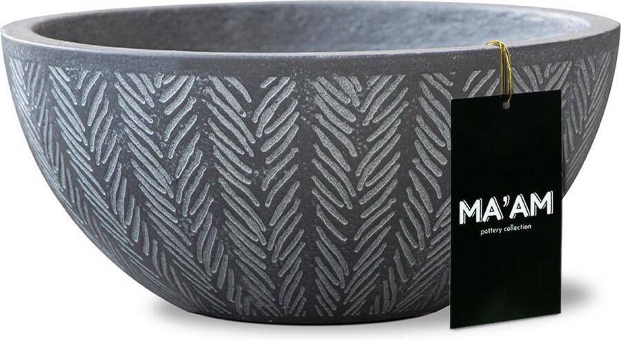 MA'AM pottery collection MA'AM Ivy plantenschaal D27 grijs antraciet vorstbestendig trendy visgraat design decoratieschaal met afwateringsgat vorstbestendig